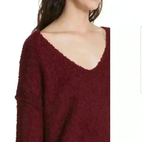 Free People Lofty Alpaca Pullover Sweater Burgundy Oversized XS - Picture 3 of 8